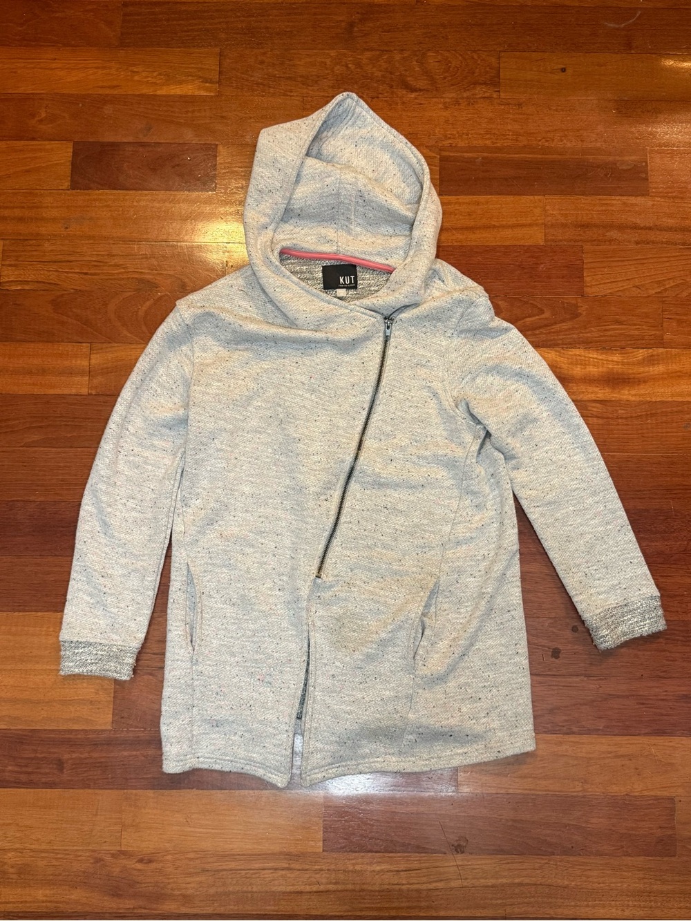 KUT from the Kloth Kelsey Asymmetrical Zip Knit Hoodie Jacket Gray Size XSmall
